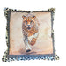 Decorative pillow with a leopard print on a dark blue sofa