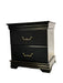 Black cabinet with gold handles on a textured wall.