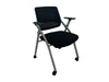 Black folding chair with wheels on a white background