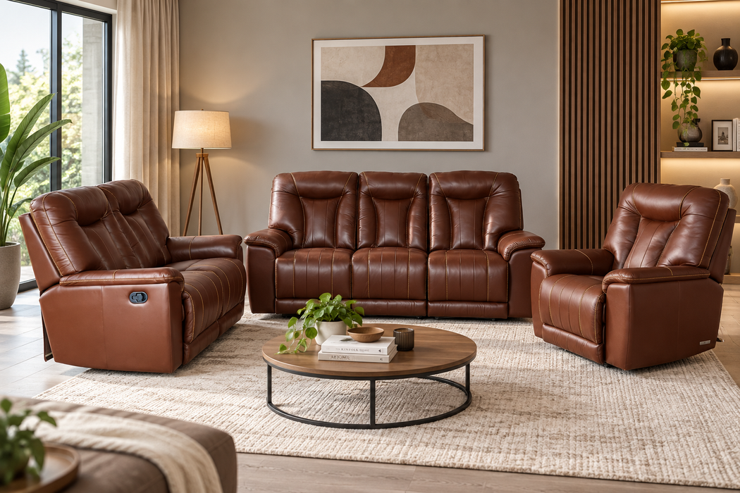3PCE INVICTUS 3/2/1 5-ACTION LOUNGE SUITE FULL LEATHER - CG LAZB