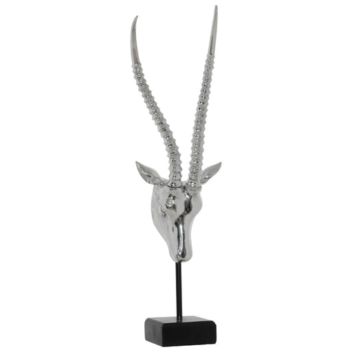 SILVER ANTELOPE HEAD ON PLINTH 78CM TRAN