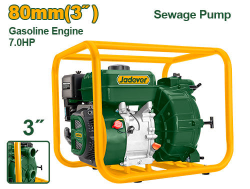 JADEVER GASOLINE SEWAGE PUMP 7HP ENGINE 3.6L FUEL TANK TOTL