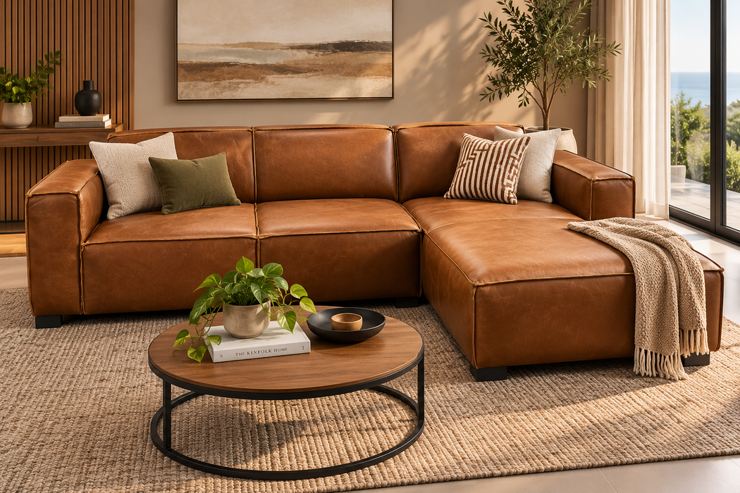 2PCE KORIKA DAYBED BUTTERSCOTCH FULL LEATHER RHF LOCA