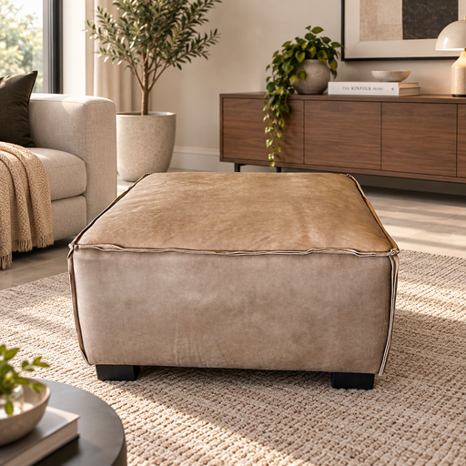 KORIKA OTTOMAN BOMBARDIER TAUPE FULL LEATHER LOCA