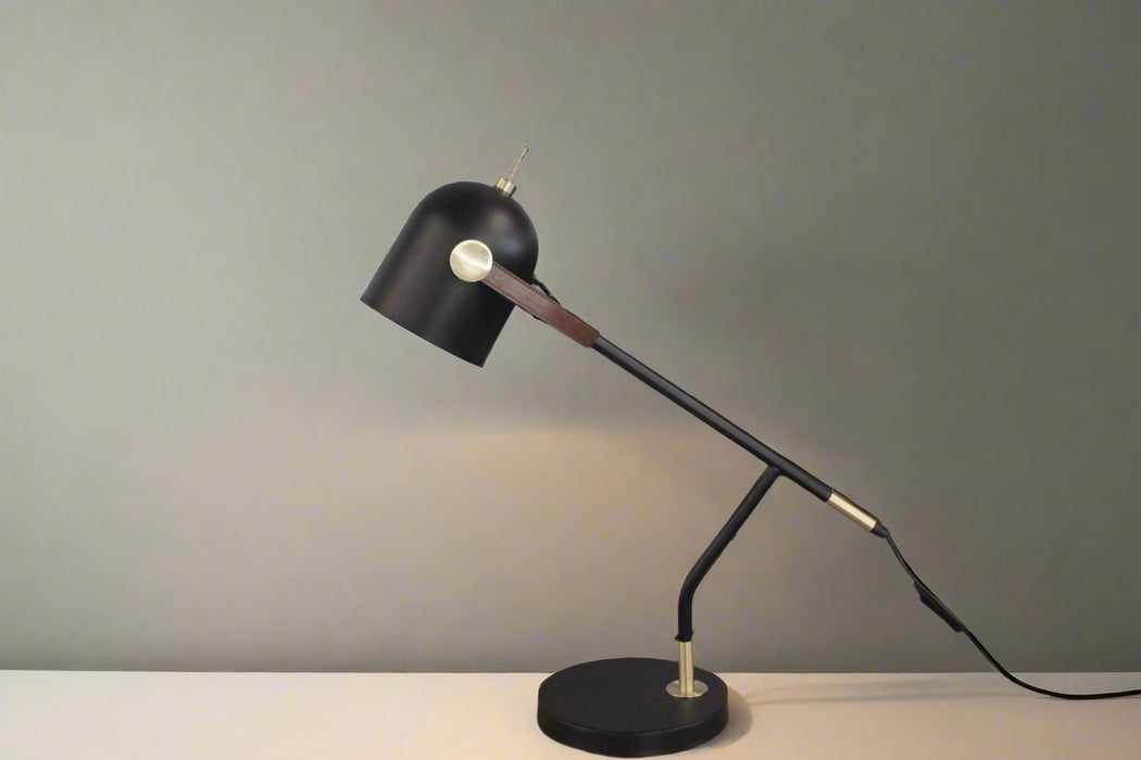 LEATHER BOUND ANGLE DESK LAMP NOLDEN BROTHERS WOODEN