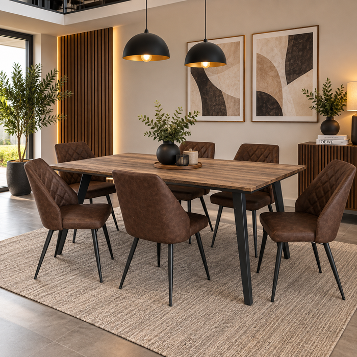 7PCE LUCA DINING ROOM SUITE - KHAKI TAN CHAIRS FOUR
