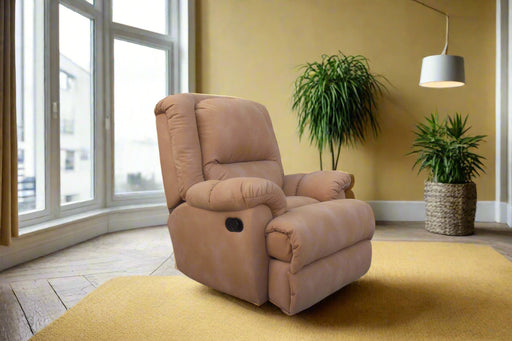Recliner in mustard coloured fabric