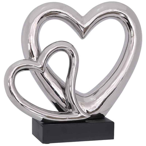 SILVER TWO HEARTS STATUE 29CM