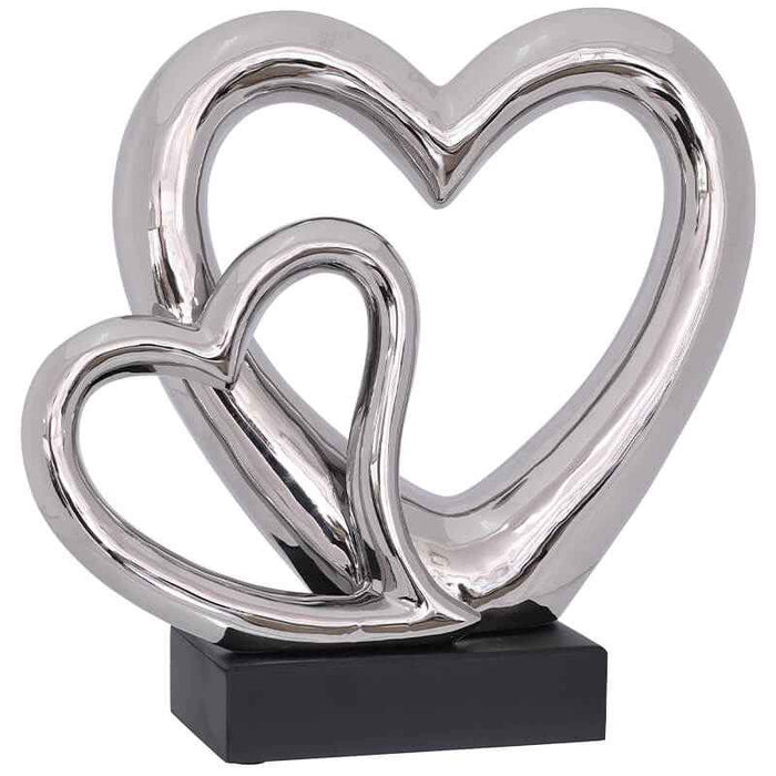 SILVER TWO HEARTS STATUE 29CM