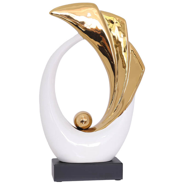 WHITE/GOLD WAVE SCULPTURE 38CM TRAN