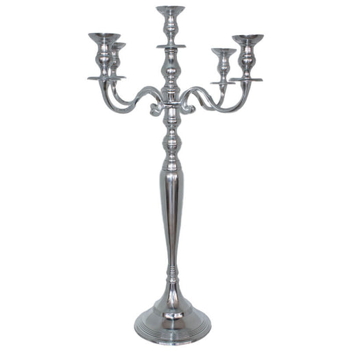 SILVER 5 ARM CANDELABRA 70CM TRAN