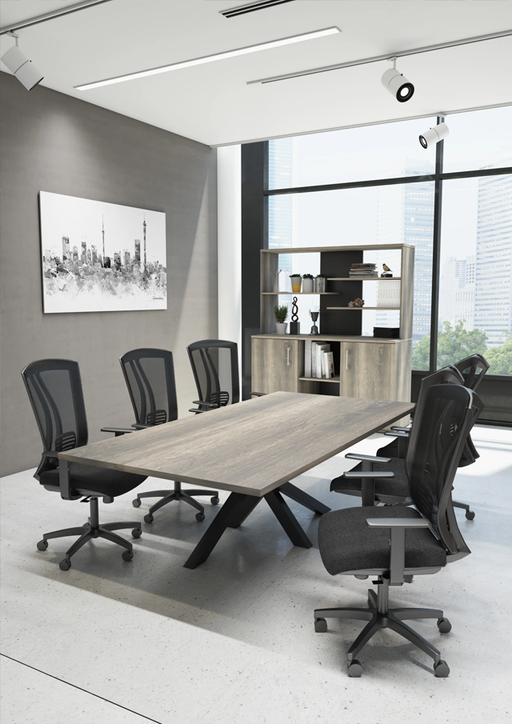 MONACO BOARDROOM TABLE (MONUMENT OAK & BLACK FRAME DESK & CHAIR