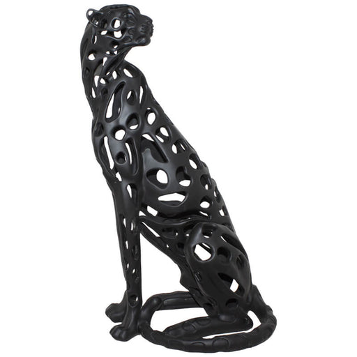 BLACK SITTING CHEETAH SCULPTURE 58 TRAN