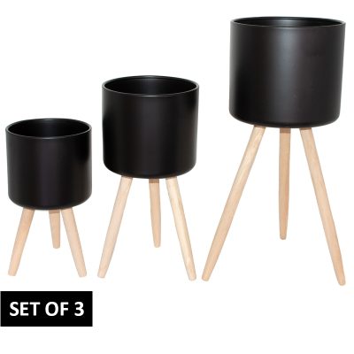 CHAD BLACK PLANT STAND SET/3 TRAN