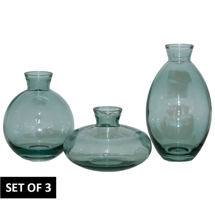 BUD VASE GREEN SET/3 12/9/6CM TRAN