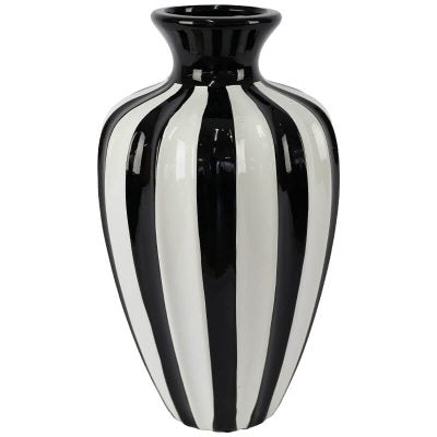 BLACK/WHITE STRIPE VASE 35CM TRAN