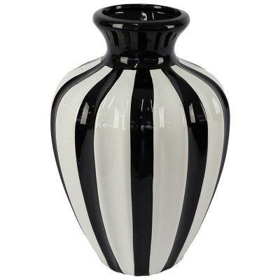 BLACK/WHITE STRIPE VASE 28CM TRAN