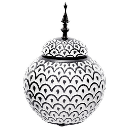 BLACK/WHITE ARCH JAR/LID 31CM TRAN