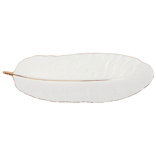 WHITE LEAF PLATE GOLD TRIM 37X13 TRANS NATAL CUT GLASS