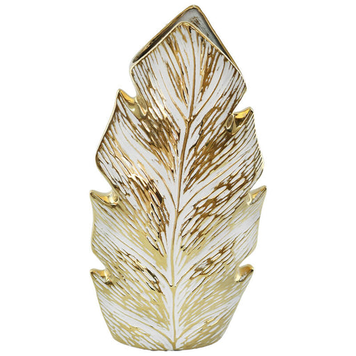 GOLD/WHITE LEAF VASE 37CM TRAN