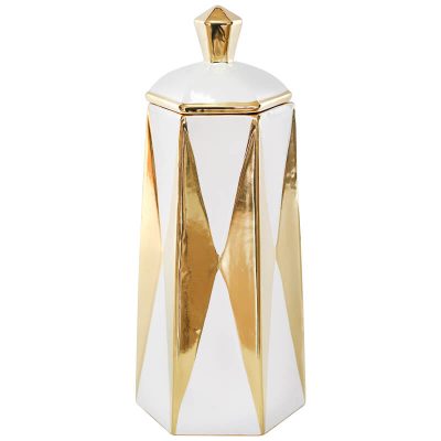 GOLD/WHITE ARROW JAR/LID 39CM TRAN