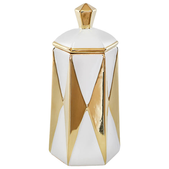 GOLD/WHITE ARROW JAR/LID 32CM TRAN
