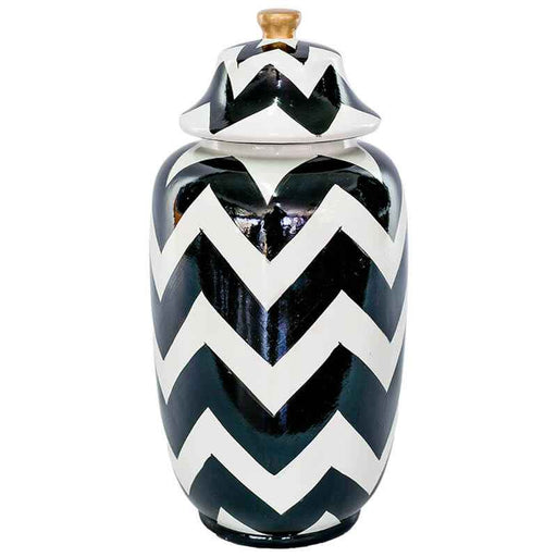 BLACK/WHITE ZIGZAG JAR/LID 37CM