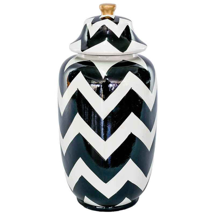 BLACK/WHITE ZIGZAG JAR/LID 37CM