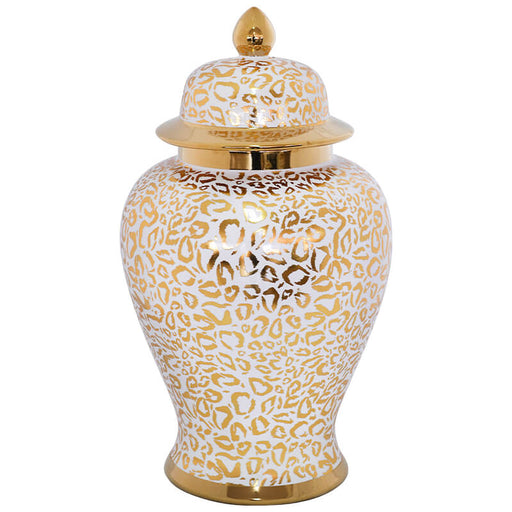 GOLD/WHITE LEOPARD PRINT JAR 40CM TRAN