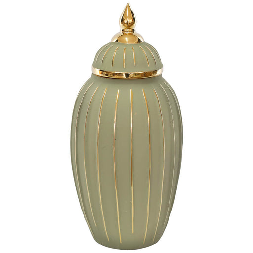 GOLD/SAGE GINGER JAR/LID 39CM TRAN