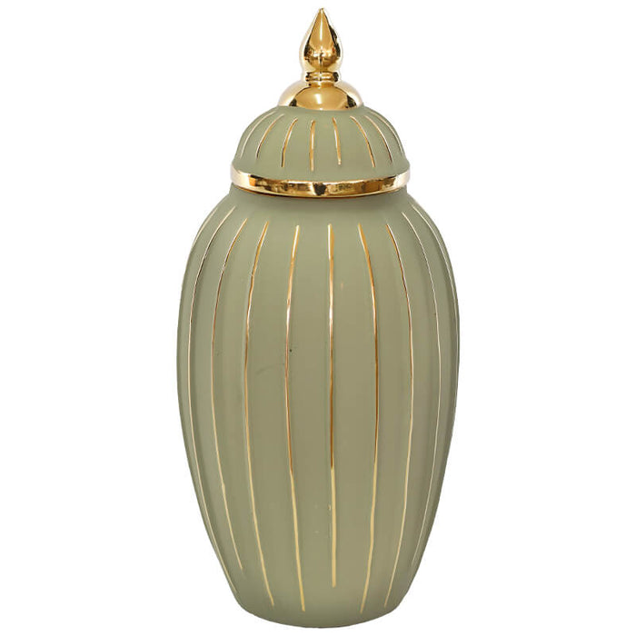 GOLD/SAGE GINGER JAR/LID 39CM TRAN