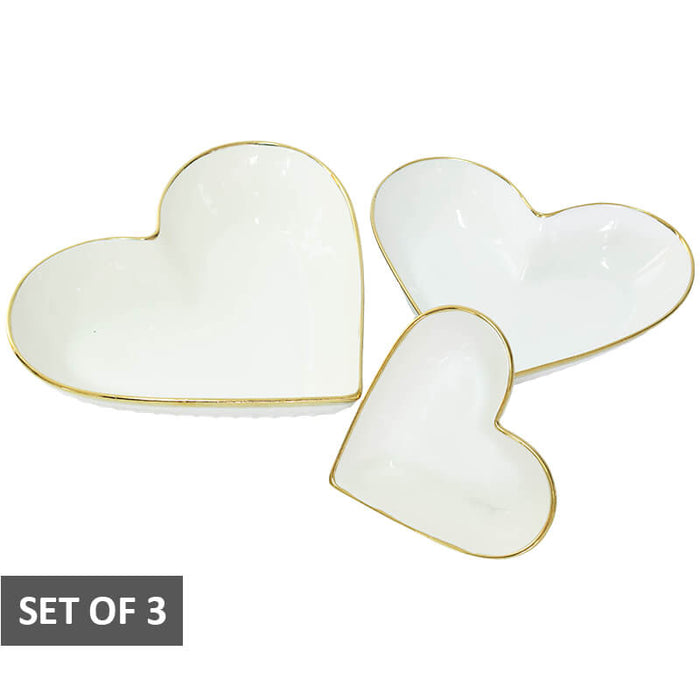 GOLD RIM HEART BOWL S/3 20/17/12CM TRAN