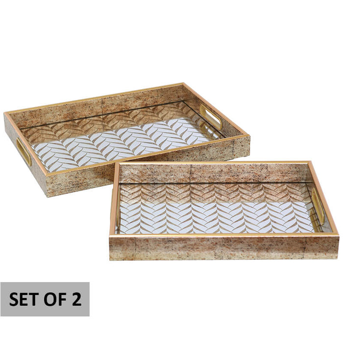 GOLD FERN MIRROR TRAY SET/2 TRAN