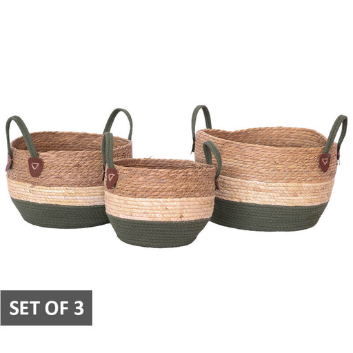 WOVEN DECOR BASKET SET/3 GREEN ST TRAN