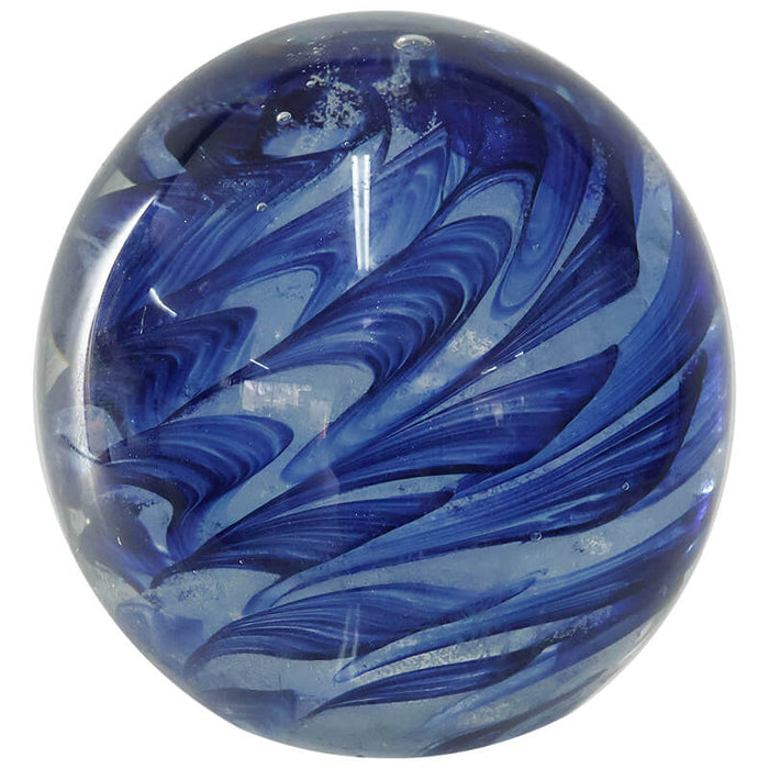 BLUE SWIRL PAPER WEIGHT 8CM TRAN