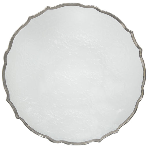 ATELIER CHARGER PLATE CLEAR SILVER RIM 33CM TRANS NATAL CUT GLASS