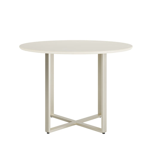 ARCADIA 1M ROUND DINING TABLE WITH GLASS OFF WHITE/CHAMPAGN PROV