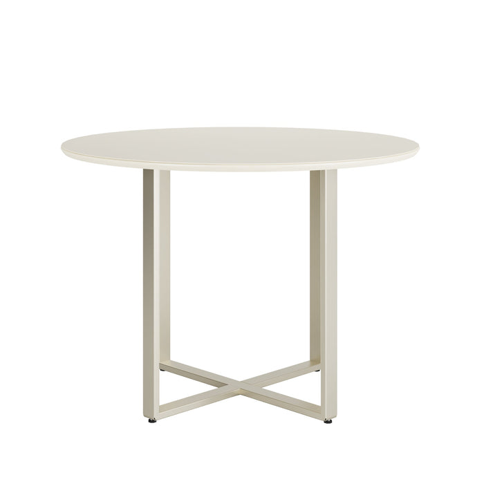 ARCADIA 1M ROUND DINING TABLE WITH GLASS OFF WHITE/CHAMPAGN PROV