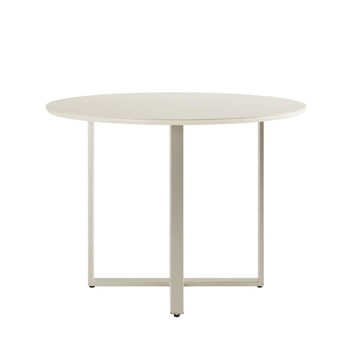 ARCADIA 1M ROUND DINING TABLE WITH GLASS OFF WHITE/CHAMPAGN PROV