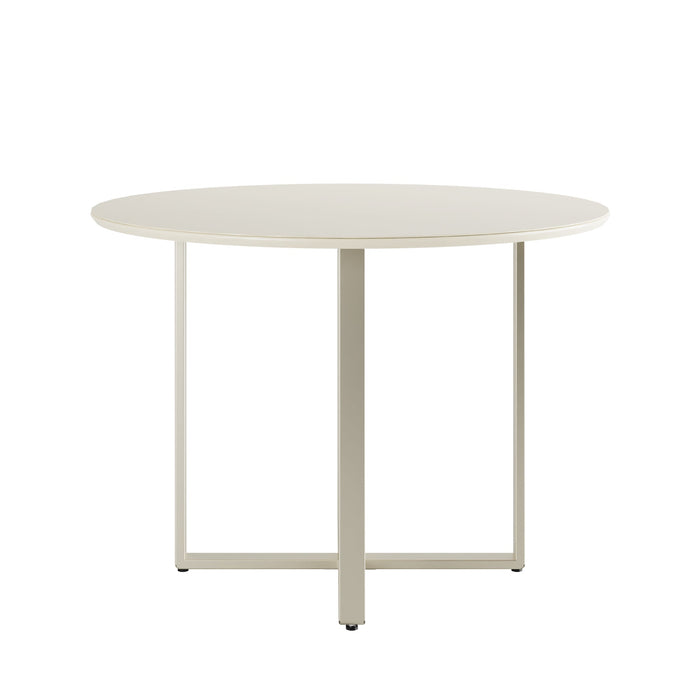 ARCADIA 1M ROUND DINING TABLE WITH GLASS OFF WHITE/CHAMPAGN PROV