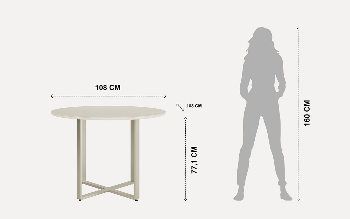ARCADIA 1M ROUND DINING TABLE WITH GLASS OFF WHITE/CHAMPAGN PROV