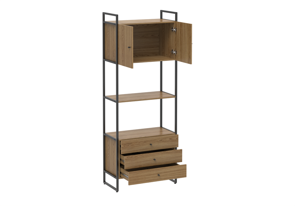 VOSS SHELF UNIT 3 DRAWERS, 2 DOORS OAK/BLACK PROV