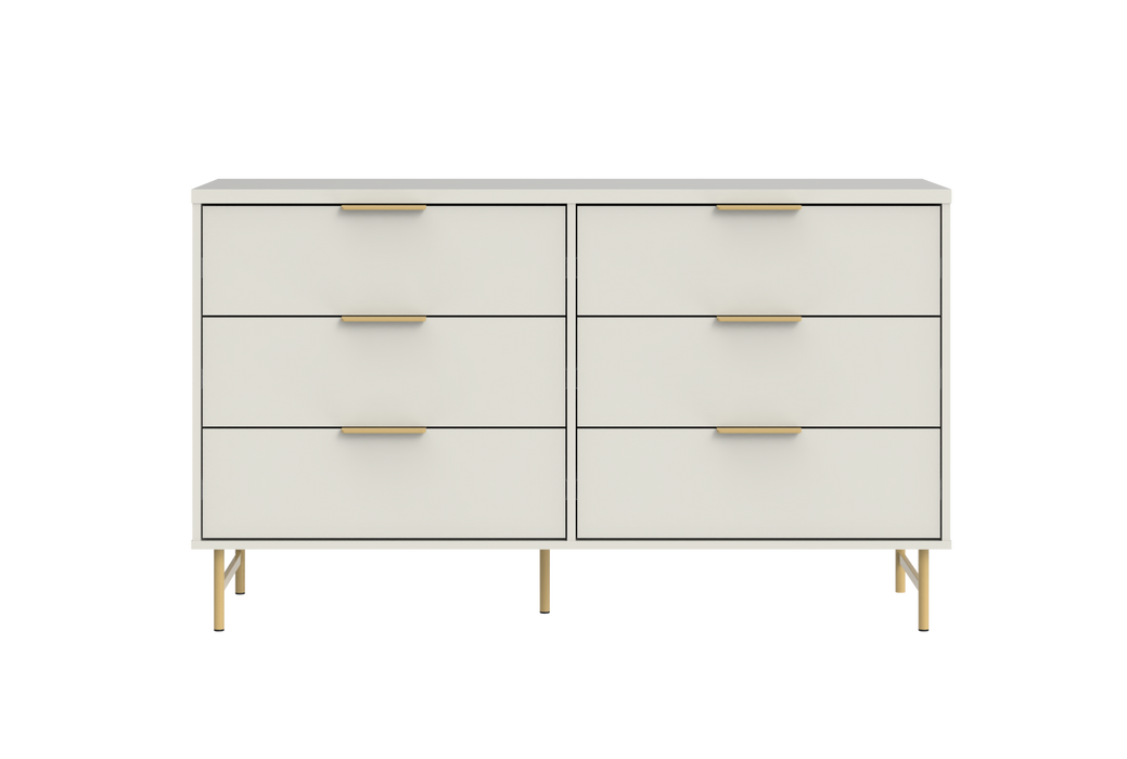 YVES 1.35 6 DRAWER DRESSER OFF WHITE/GOLD PROV