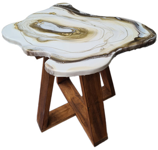 RESIN GEO TABLE WHITE GOLF & BROWN X-LEG STUDIO DI
