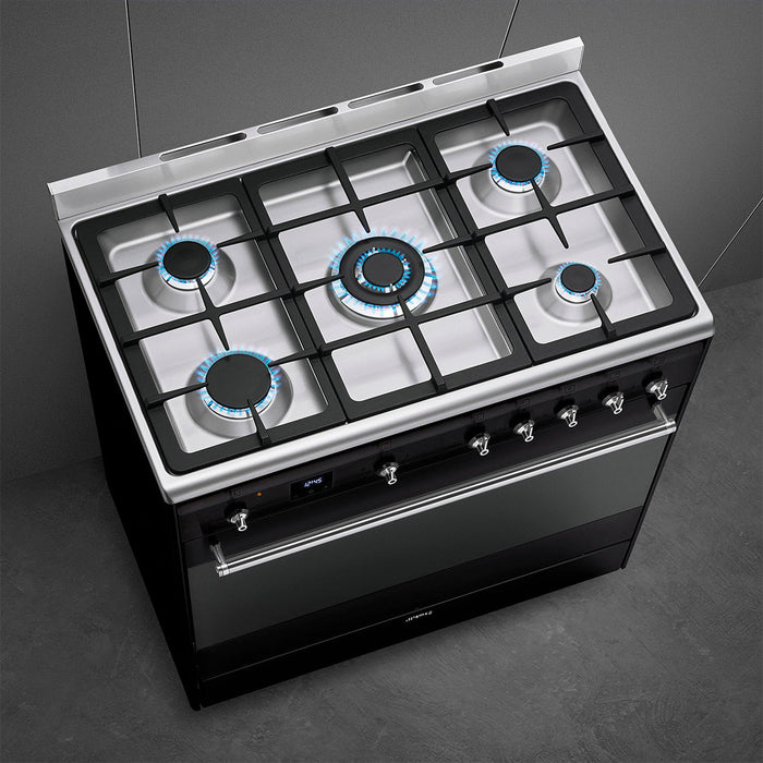 SMEG 90CM GAS/ELECTRIC CLASSIC COOKER BLACK SMEG
