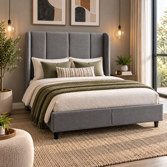 2PCE QUEEN STOCKHOLM UPHOLSTERED BED FABRIC E/L FOUR