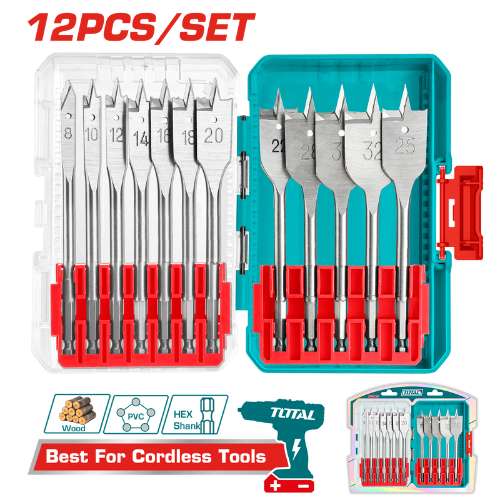 TOTAL TOOLS 12PCE FLAT WOOD DRILL BIT SET TOTL