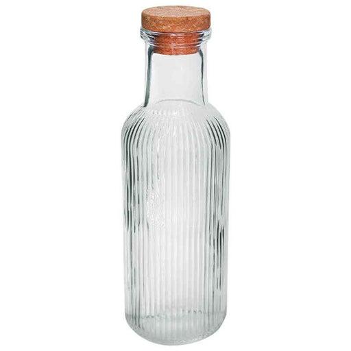STRIPE GLASS BOTTLE/CORK 1LT 28CM
