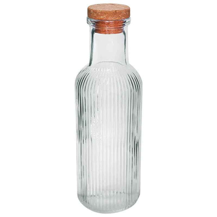 STRIPE GLASS BOTTLE/CORK 1LT 28CM
