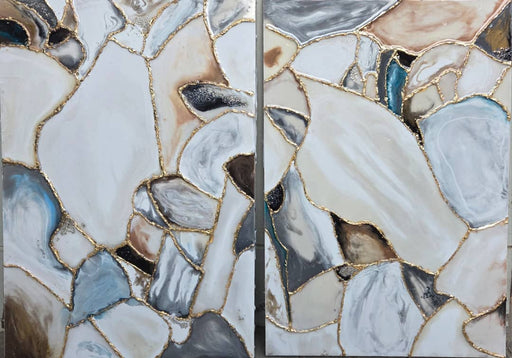 2 PANEL WALL ART SET OF 2 OYSTER WALTZ RESIN W/ GOLD LEAF STUD